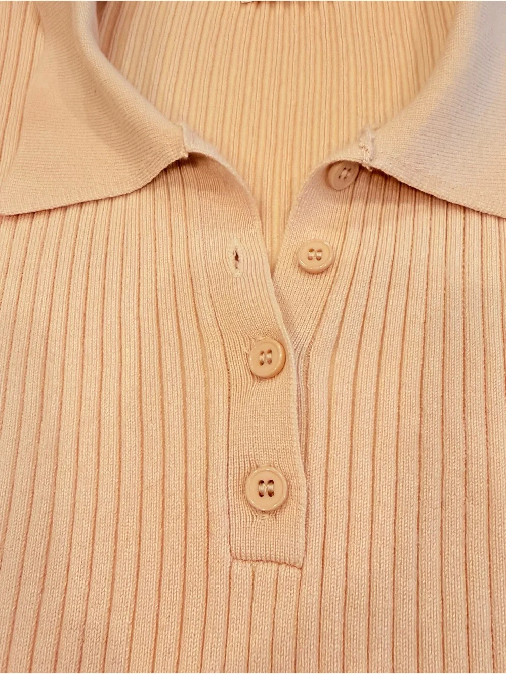 Avec Les Filles Light Peach Ribbed Knit Polo Collared Women’s Sz XL EUC